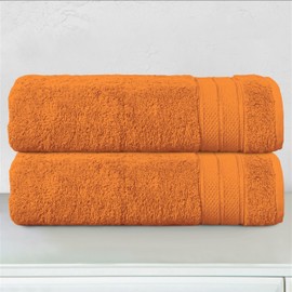 Elegant Comfort Three Line Popcorn Towel Set for Bathroom 27 x 54 inches, Premium Hotel Quality 2-PACK Bath Towels,100% Turkish Cotton, Soft and Durable, Quick Dry and Highly Absorbent, Vibrant Orange