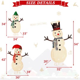 3Pcs 4.5FT Snowman Christmas Decorations Outdoor with 170 Twinkling LED Lights - Large Christmas Yard Decorations for Holiday, Winter, New Year - Easy Assembly & Weatherproof