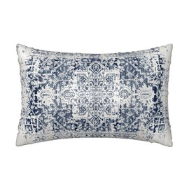 Silk Like Pillowcase for Hair and Skin Retro Boho Blue Carpet 1 Pack Satin Pillowcase with Hidden Zipper Soft Breathable Smooth Cooling Pillow Cover King Size for Bedroom Sofa 20”x36”