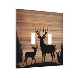 CZRPKEN Decorative Light Switch Cover Plate Rustic Brown Wood Deer Elk Pine Tree Nature 2 Gang Wall Plate Oversized Double Toggle Two Switch Wall Cover Plate Dual Device Electrical Face Plate