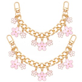 2Pcs Purse Extender Chain Gold Pink Bag Extender Chain Flower Purse Strap Extenders Satin Purses Strap Replacement Crossbody Bags Accessories for Women Bag Charms for Handbags Tote Bags Purses Making