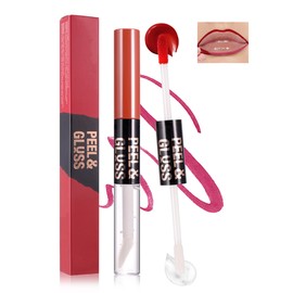 Lip Liner Stain Peel Off，2 in 1 Peel Off Lip Stain and Clear Lip Gloss, Long Lasting Waterproof Matte Lipliner Tattoo Tint, Shiny Lipgloss, Transfer-proof Lipstain Peel-off, Makeup Gift for Women-02