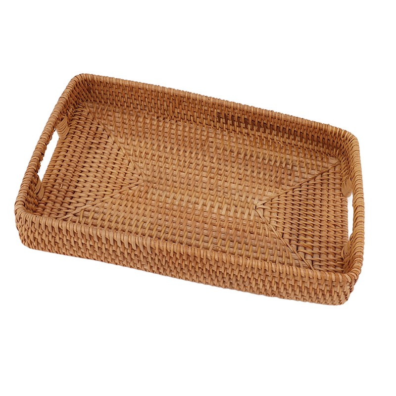Serving Basket Tray with Handles Rattan Rectangle Large Capacity Durable