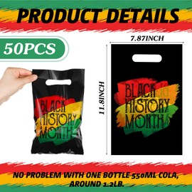 Locmeo 50 Pcs Black History Month Merchandise Bags Plastic Shopping Bags with Handles Juneteenth Bags with Die Cut Gift Wrap Bags African Black History Candy Bags for June 19th Decoration Favors