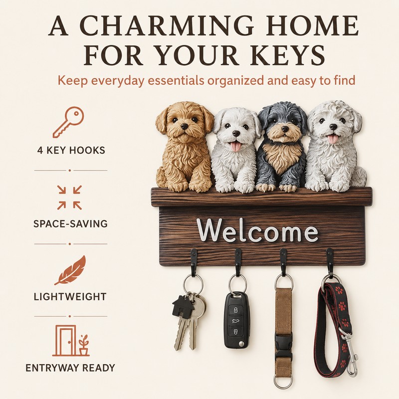 Wooden Key Holder for Entryway – Guardian Angel Wall Décor