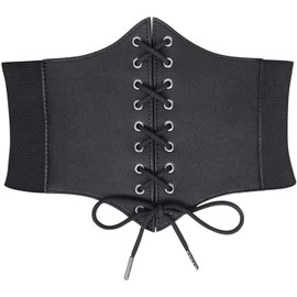 Women's Lace-up Corset Elastic Wide Belt, Tied Waspie Waist Belt for Women by WHIPPY, Black, Fit Waist 26-29 Inches
