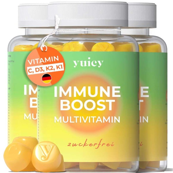 yuicy Immune Boost Multivitamin Gummy Bears High Dose Immune Boost. Strengthening Immune System with Vitamin D3, C, K2, K1 + 16 Micronutrients. 180 Gummies