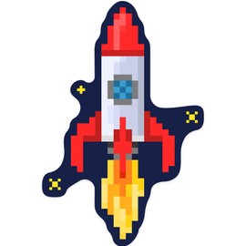 Die Cut Sticker Pixel Rocket 8 Bit Vinyl Sticker 1 to 3 inches (Waterproof Decal for Cars, Water Bottles, Laptops, Coolers), Small