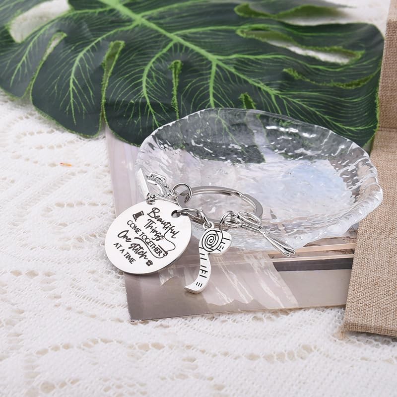 Sewing Gifts Keychain for Women Men Beautiful Things Come Together