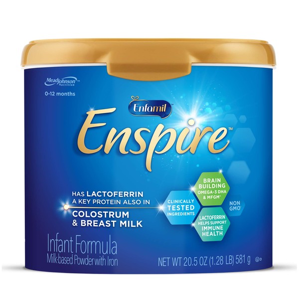 Enfamil Enspire Infant Formula with Immune-Supporting Lactoferrin, Brain Building DHA, 5 Nutrient Benefits in 1 Formula, Our Closest Formula to Breast Milk, Non-GMO, Reusable Tub, 20.5 Ounce Tube