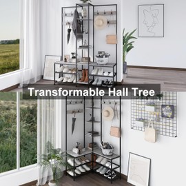 GiftGo Corner Hall Tree with Shoe Rack Storage Bench Display Open Shelves Modern Industrial Entryway Coat Rack Stand for Home Living Room Mudroom Bedroom Multifuncitonal 5 in 1 (Greige)