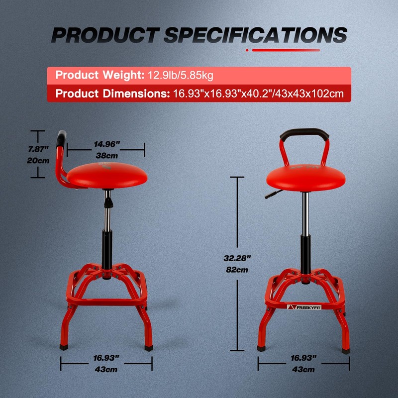 FreekyFit Garage Stool, Adjustable Height Swivel Work Mechanic Shop Stool