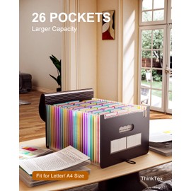 Dokumentenmappe A4 26 Fächer,ThinkTex Sortiermappe Fächermappe Bunte Datei Organizer Ordner,Schreibtisch Organizer/Aktentasche Mappe,Dokumententasche Aktenmappe Ordnungsmappe mit bunten Labeln