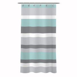 Sunlit Horizontal Stripes Water-Repellent Aqua Blue Gray 36 x 72 Inches Fabric Shower Stall Curtain with Reinforced Metal Grommets Refreshing Striped Design Bathroom Decor
