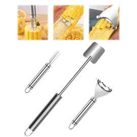 UrBestChoose 3PCS Corn Peeler Set – Stainless Steel Corn Stripper Tool with Cutter, Planer & Holder – Quickly Remove Kernels from Corn on the Cob – Dishwasher Safe, Easy Grip Handle, for Home & BBQ