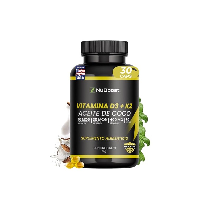 NuBoost Vitamina D3 + K2 con Aceite de Coco -