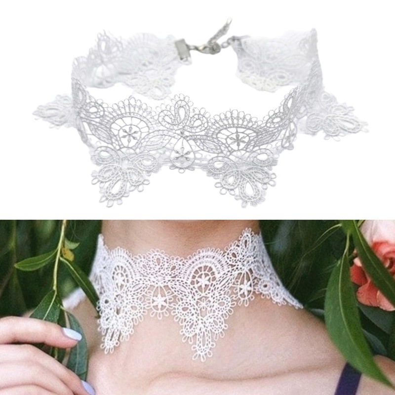 Vintage Lace Choker Necklace Stylish Pendant Adjustable Length Elegant Collar