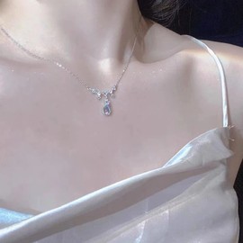 Inilbran Bohemian Moonstone Pendant Necklace Silver Tear Crystal Necklace Chain Vintage Water Drop Choker Necklaces Minimalist Oval Moonstone Necklace Choker Jewellery for Women