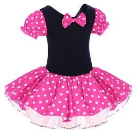 IWEMEK Girls Kids Vintage Polka Dots Christmas Princess Dress Cosplay Fancy Ballet Dance Costume Leotard Tutu Skirt Pageant Party Birthday Outfits with Mouse Ear Headband Rose 18-24 Months