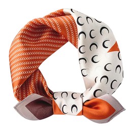 MEISEE Pure Mulberry Silk Scarfs Women Small Square Scarf 21" x 21" Breathable Lightweight Neckerchief Printed Headscarf (Orange geometry)
