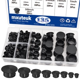 mxuteuk 135pcs 8 Sizes Nylon Plastic Hole Plugs Black 1/4" 5/16" 3/8" 1/2" 5/8" 3/4" 7/8" 1" Round Drill Hole Covers for Furniture, Cabinets, Industrial Supplies & Dowels/Plugs
