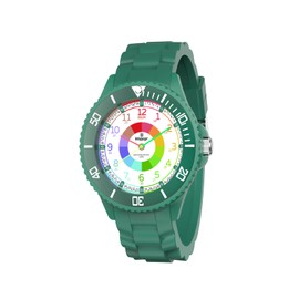 WeaxiTex Learning Watch for Children, Boys and Girls, Analogue Watch Time Learning Waterproof, Analogue Watch with Time Learning Exercises, Japanese Quartz Movement, Easy to Read, Army Green, Strap.