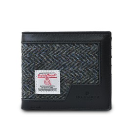 Islander Men's Wallet Harris Tweed & PU Leather (Classic, Black and Grey Herringbone, 4.33'x3.74'x0.98')
