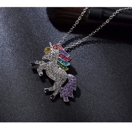 Fashion Unicorn Pendant Necklace - Rainbow Crystal Unicorn Necklace For Girls - Unicorn Rainbow Necklace (Necklace)