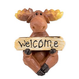 Slifka Sales Co. Moose with Welcome/Go Away Sign 3.5 x 3.5 x 4 Inch Resin Crafted Tabletop Figurine