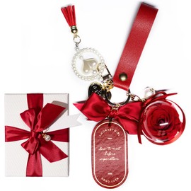 ORANGESCE Preserved Flower Keychain, Non-Withering Flowers, Girlfriend, Girlfriend, Mother, Cute Gift, Valentine's Day, Anniversary, Birthday, Popular, Wedding Gift, Housewarming Gift, Mother's Day Gift, Christmas, School Entrance, Graduation Gift (Red)