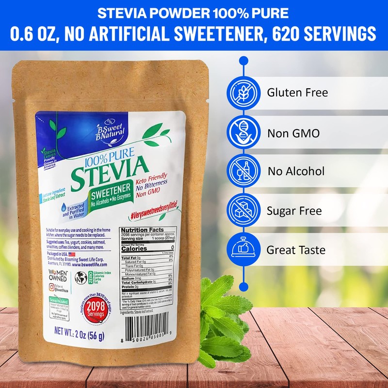 Stevia Powder 100% Pure, 2 Oz, No Artificial Sweetener. 2098