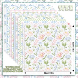 24 Sheets Watercolor Hydrangea Scrapbook Paper, Pastel Floral Patterns Decorative Craft Paper Folded Flat for Birthday Wedding Baby Shower Card Making Photo Album Decor, 12'' x 12''