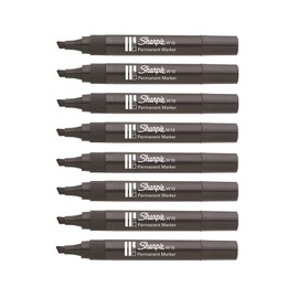 Sharpie W10 Permanent Markers - Chisel Wedge Tip - Black Ink - Pack of 8