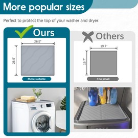 Zylorix 26.5'' X 26.5'' Washer Dryer Top Protector Mat, 2 PCS Silicone Washer and Dryer Covers for The Top, Waterproof Washable Washer Dryer Countertop Cover for Laundry Kitchen Home, Light Grey