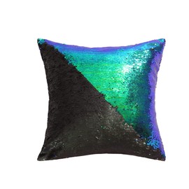 SquarePie Reversible Sequin Pillow Covers Set of 2, Mermaid Decorative Pillowcases, Magic Color Changing Flip Sequin Throw Cushion Cases, 18x18 Inches Black and Fantasic Green