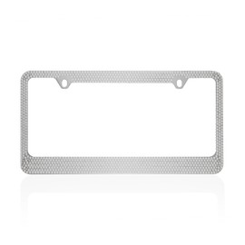 BDK Stainless Steel Silver Sparkly Sparkling Diamond Crystal Bling Premium License Plate Frame Metal Silver Rhinestone for Women Universal Size for Car Truck SUV