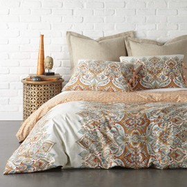 Levtex Home Emile King Duvet Set, Medalion, 100% Cotton, Beige, Orange