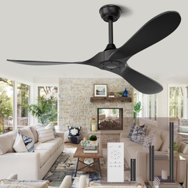 ghicc Black Ceiling Fan No Light, 52 in OutdoorCeiling Fans with Remote Control without Light, 3 Blades, 6 Speed Reversible DC Motor Modern for Patios, Kitchen, Bedroom, Porch (Black)