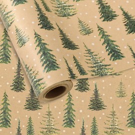 JarThenaAMCS Christmas Tree Kraft Wrapping Paper - Mini Roll - 17 In x 32.8 Ft Vintage Pine Tree Cedar Gift Wrap Paper for DIY Crafts Xmas Winter Holiday Party