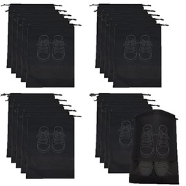 WYNOTT 20 PCS Breathable Travel Shoe Bag,Portable Shoe Storage Bags with Drawstring,Shoe Organizer Bags with Transparent Slot,Waterproof Dust-Proof Shoe Storage Bags (Black)