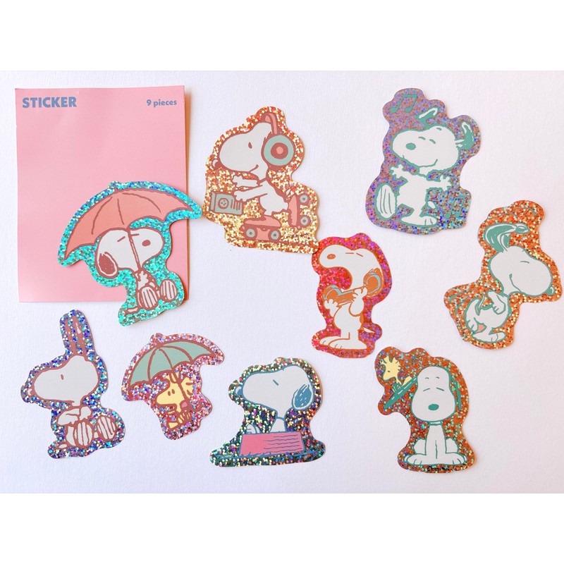 Flake Sticker Set in Zip Case Pink Snoopy 9 Sheets