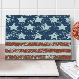 Ambesonne America Cutting Board, Fourth of July Theme Flag of United States of America with Grunge Effect, Decorative Tempered Glass Cutting and Serving Board, Large Size, Red Blue and White