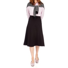 Everyday High Waist A-line Flared Skater Midi Skirt (XL, Black)