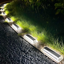 Lacasa Solar Driveway Lights 8 Pack, White LED Outdoor Deck Dock Lights, Auto ON/Off at Dusk, Waterproof Step Pathway Marker Light for Stairs, Sidewalk, Garden, Yard