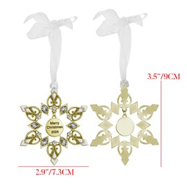 GUOER 2024 Christmas Snowflake Ornaments Decor for Christmas Tree Metal Hanging Rhinestones Glitter Crafts Snow Flake Decorations Indoor for Winter Holidays Home Window Room Door (Golden)