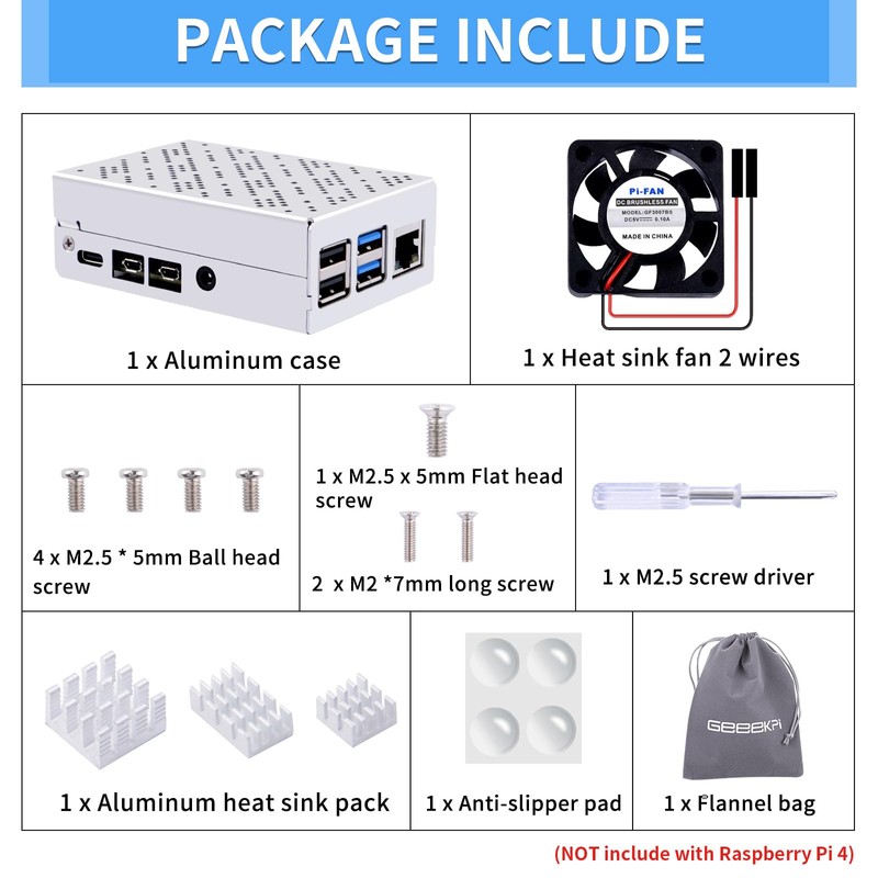 GeeekPi Raspberry Pi 4 Case,Raspberry Pi 4 Aluminum case with