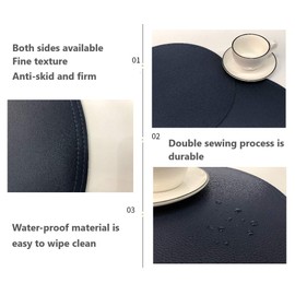 Jovono Navy Faux Leather Round Placemats and Coasters, Coffee Mats Kitchen Table Mats, Waterproof, Easy to Clean for Round Table, Dining Table