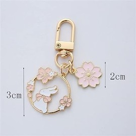 Rabbit Cat Keychain Key Rings Cute Round Rabbit Cat Metal Keychain Lovely Pink Sakura Car Bag Keyring Girl Boy Couple Jewelry Pendant Accessories