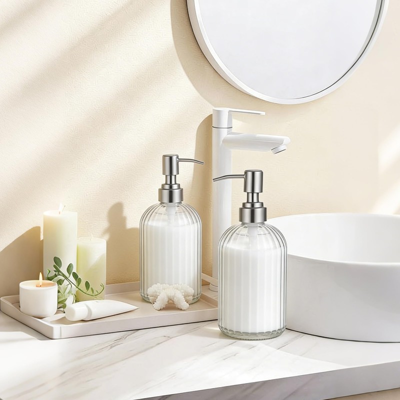 1PCS Glass Soap Dispenser with 304 Rust Proof Stainless Steel