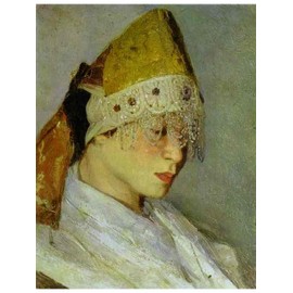 A Girl with Kokoshnik (Woman's Headdress in Old Russia) by Mikhail Nesterov